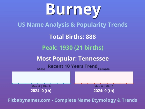 Infographic: Burney name meaning, origin, and popularity trends in the United States (US baby name analysis chart)