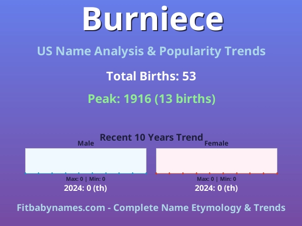 Infographic: Burniece name meaning, origin, and popularity trends in the United States (US baby name analysis chart)