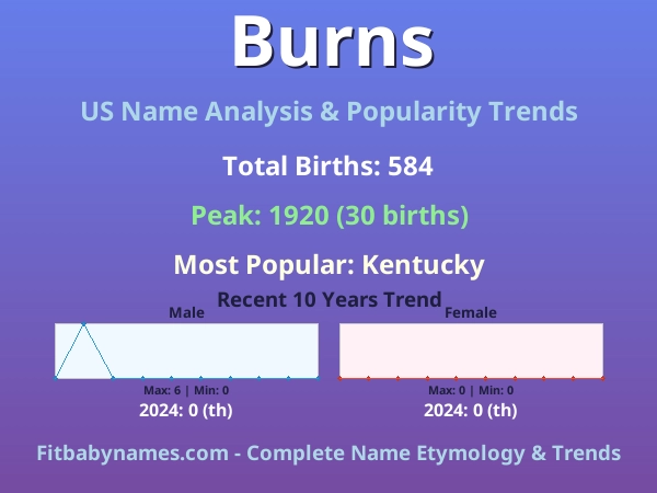 Infographic: Burns name meaning, origin, and popularity trends in the United States (US baby name analysis chart)