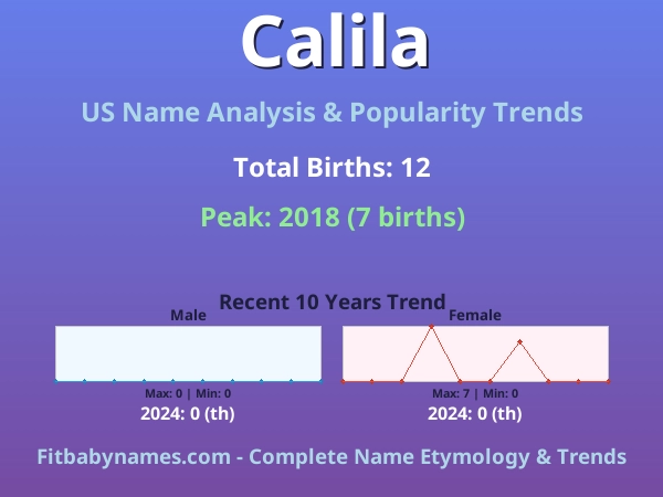 Infographic: Calila name meaning, origin, and popularity trends in the United States (US baby name analysis chart)