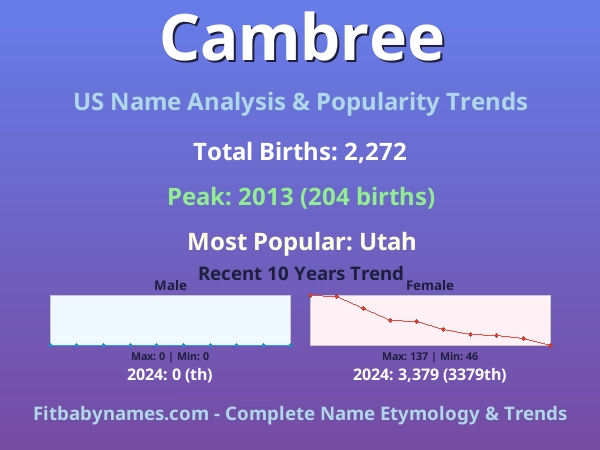 Infographic: Cambree name meaning, origin, and popularity trends in the United States (US baby name analysis chart)