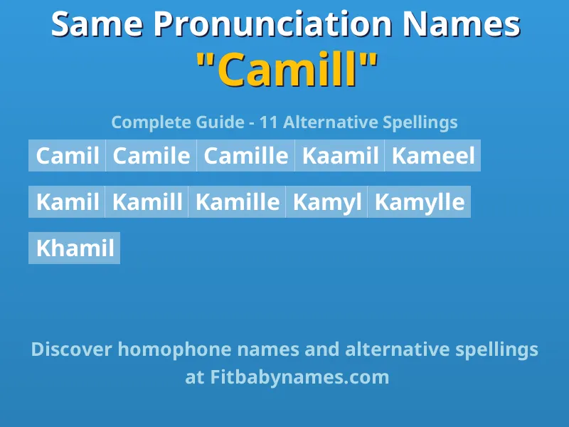 Infographic: Camill same pronunciation names, similar names, and homophone names