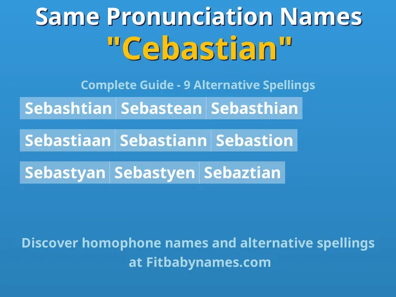 Infographic: Cebastian same pronunciation names, similar names, and homophone names