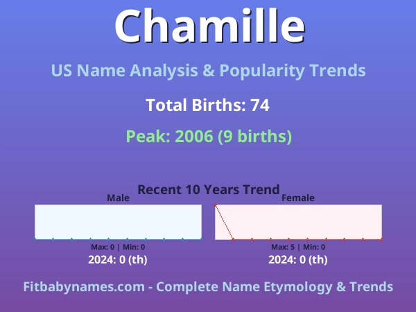 Infographic: Chamille name meaning, origin, and popularity trends in the United States (US baby name analysis chart)