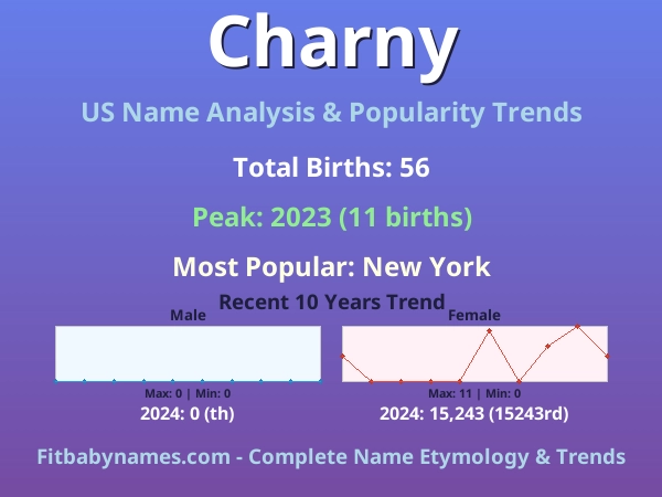 Infographic: Charny name meaning, origin, and popularity trends in the United States (US baby name analysis chart)