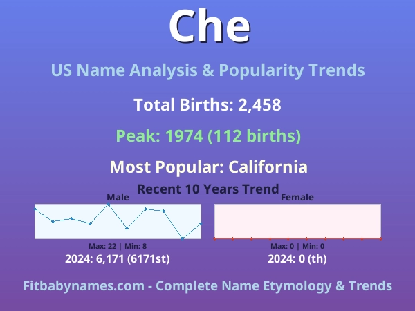 Infographic: Che name meaning, origin, and popularity trends in the United States (US baby name analysis chart)