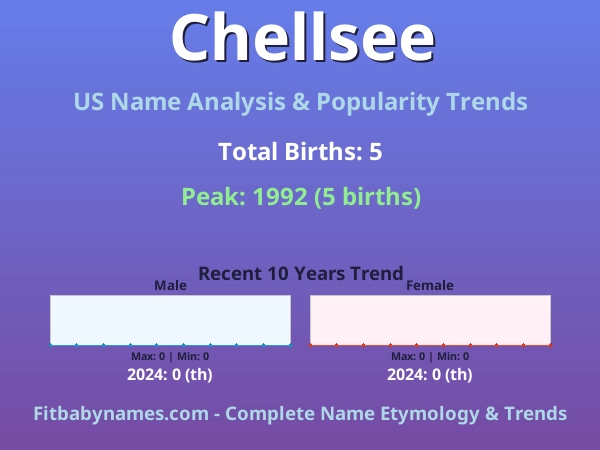 Infographic: Chellsee name meaning, origin, and popularity trends in the United States (US baby name analysis chart)
