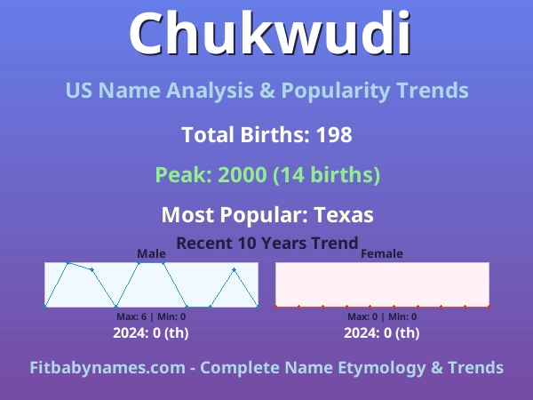 Infographic: Chukwudi name meaning, origin, and popularity trends in the United States (US baby name analysis chart)