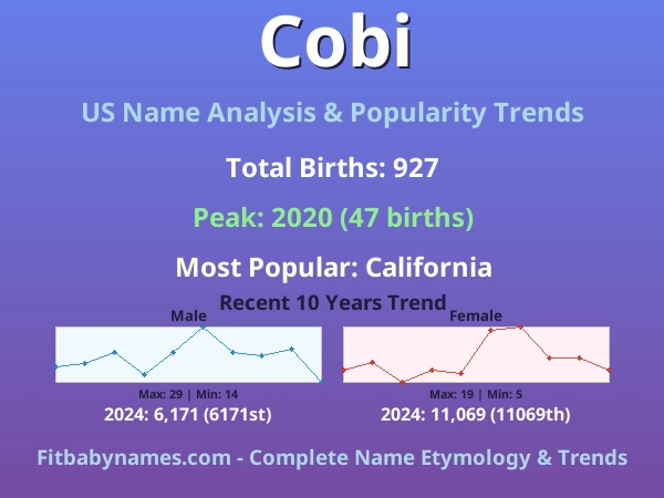 Infographic: Cobi name meaning, origin, and popularity trends in the United States (US baby name analysis chart)