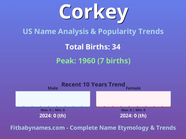 Infographic: Corkey name meaning, origin, and popularity trends in the United States (US baby name analysis chart)