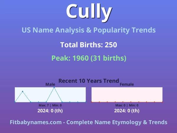 Infographic: Cully name meaning, origin, and popularity trends in the United States (US baby name analysis chart)