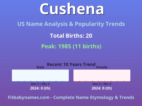 Infographic: Cushena name meaning, origin, and popularity trends in the United States (US baby name analysis chart)