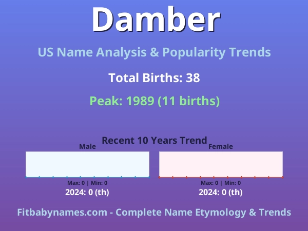 Infographic: Damber name meaning, origin, and popularity trends in the United States (US baby name analysis chart)
