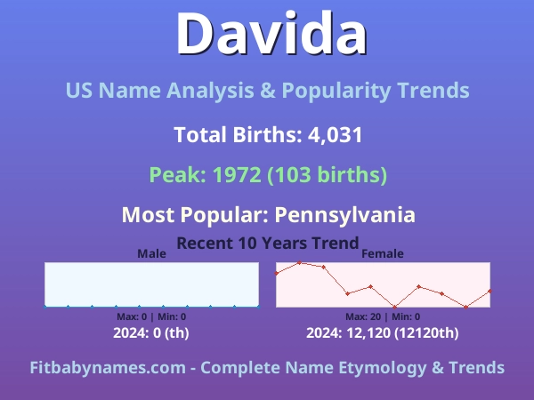 Infographic: Davida name meaning, origin, and popularity trends in the United States (US baby name analysis chart)