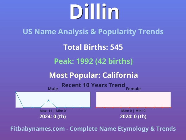 Infographic: Dillin name meaning, origin, and popularity trends in the United States (US baby name analysis chart)