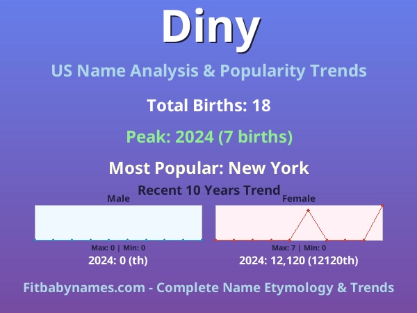 Infographic: Diny name meaning, origin, and popularity trends in the United States (US baby name analysis chart)