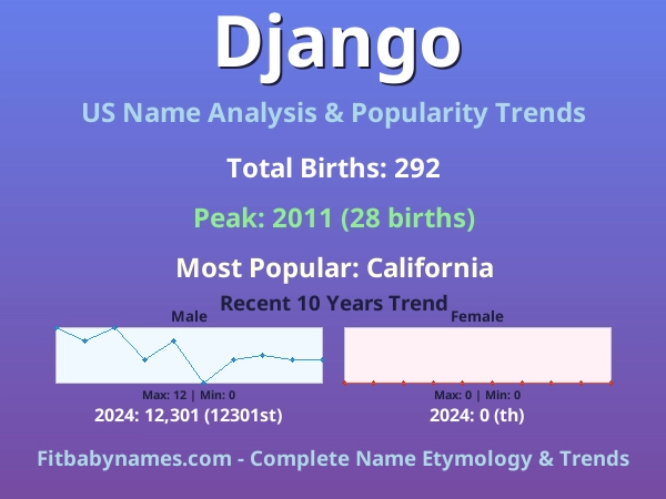 Infographic: Django name meaning, origin, and popularity trends in the United States (US baby name analysis chart)