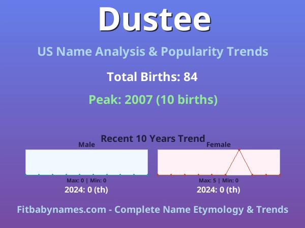 Infographic: Dustee name meaning, origin, and popularity trends in the United States (US baby name analysis chart)