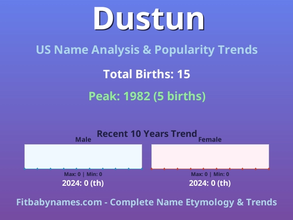 Infographic: Dustun name meaning, origin, and popularity trends in the United States (US baby name analysis chart)