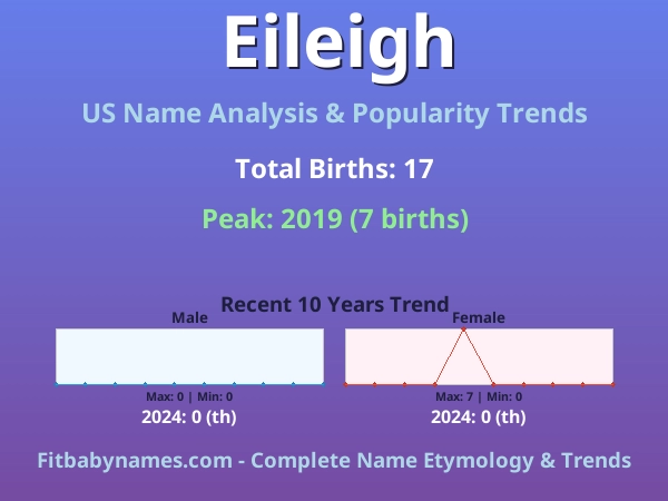 Infographic: Eileigh name meaning, origin, and popularity trends in the United States (US baby name analysis chart)