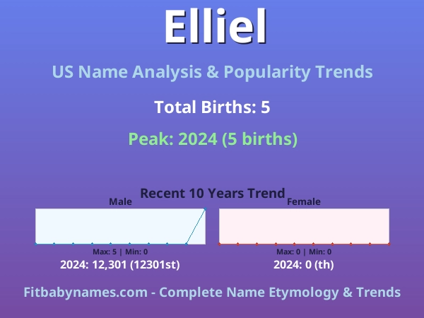 Infographic: Elliel name meaning, origin, and popularity trends in the United States (US baby name analysis chart)