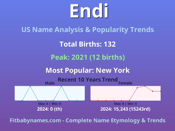 Infographic: Endi name meaning, origin, and popularity trends in the United States (US baby name analysis chart)