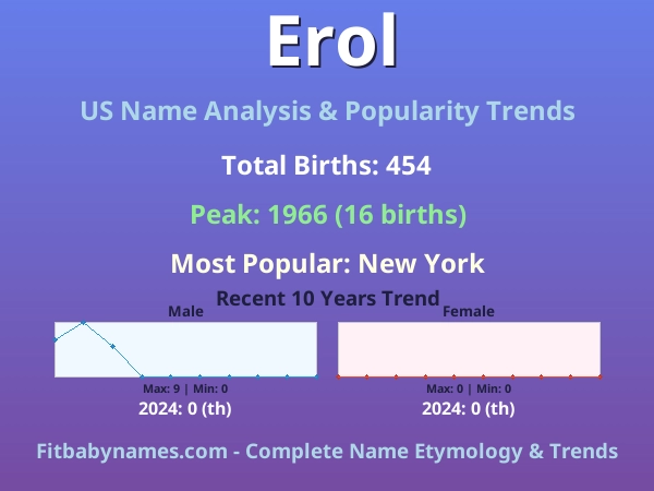 Infographic: Erol name meaning, origin, and popularity trends in the United States (US baby name analysis chart)