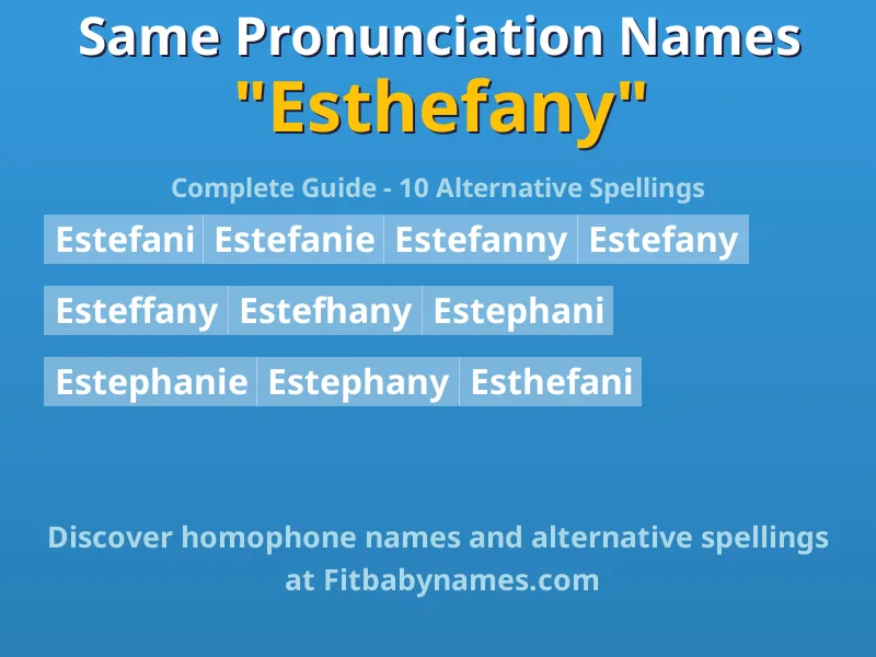 Infographic: Esthefany same pronunciation names, similar names, and homophone names