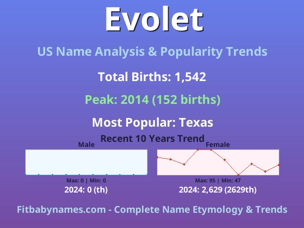 Infographic: Evolet name meaning, origin, and popularity trends in the United States (US baby name analysis chart)