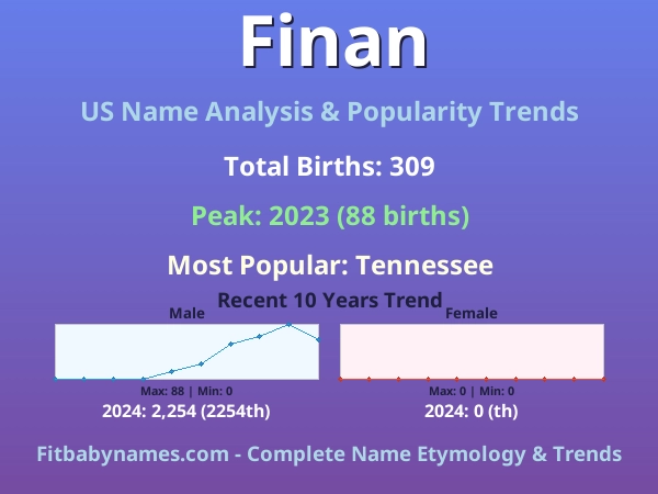 Infographic: Finan name meaning, origin, and popularity trends in the United States (US baby name analysis chart)