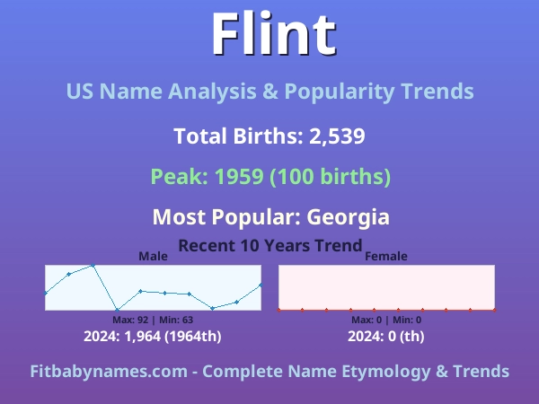 Infographic: Flint name meaning, origin, and popularity trends in the United States (US baby name analysis chart)