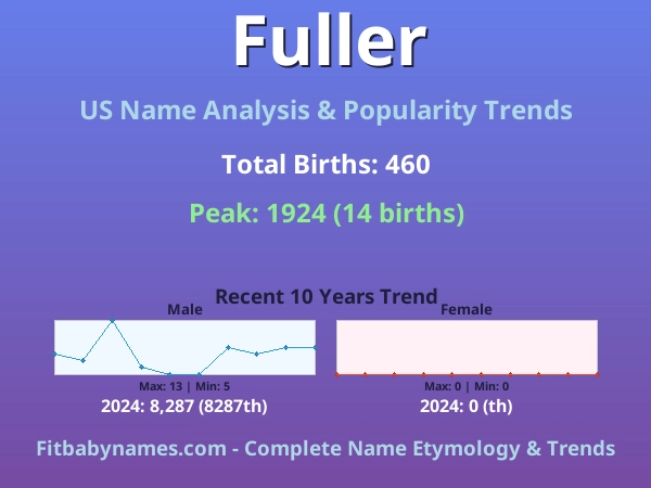 Infographic: Fuller name meaning, origin, and popularity trends in the United States (US baby name analysis chart)