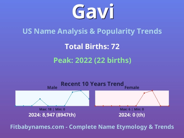 Infographic: Gavi name meaning, origin, and popularity trends in the United States (US baby name analysis chart)