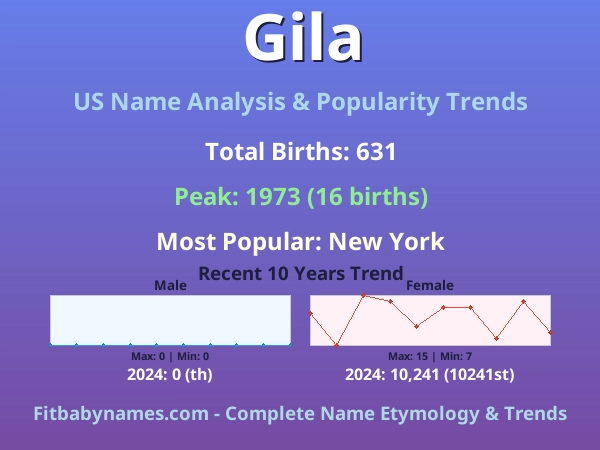 Infographic: Gila name meaning, origin, and popularity trends in the United States (US baby name analysis chart)