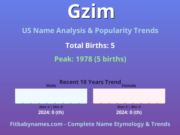Infographic: Gzim name meaning, origin, and popularity trends in the United States (US baby name analysis chart)