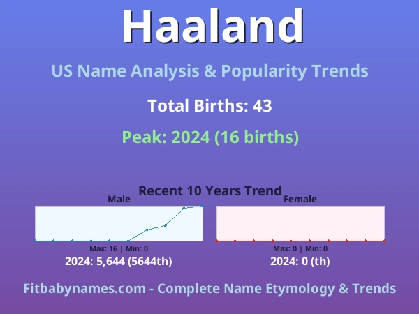 Infographic: Haaland name meaning, origin, and popularity trends in the United States (US baby name analysis chart)