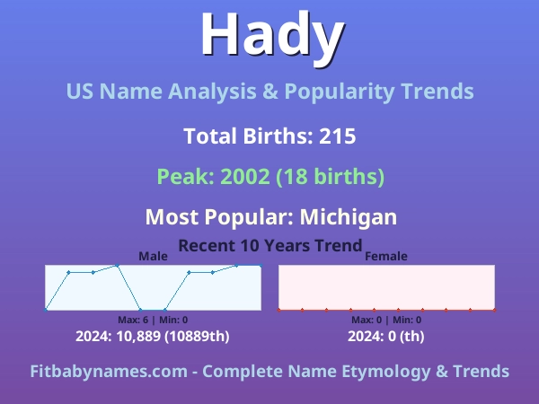 Infographic: Hady name meaning, origin, and popularity trends in the United States (US baby name analysis chart)