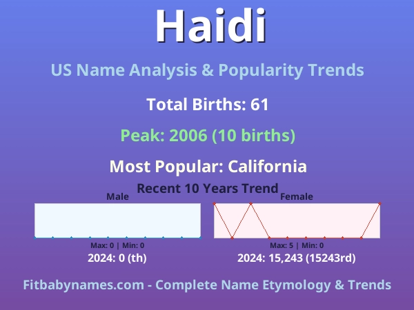Infographic: Haidi name meaning, origin, and popularity trends in the United States (US baby name analysis chart)