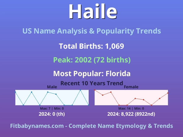 Infographic: Haile name meaning, origin, and popularity trends in the United States (US baby name analysis chart)