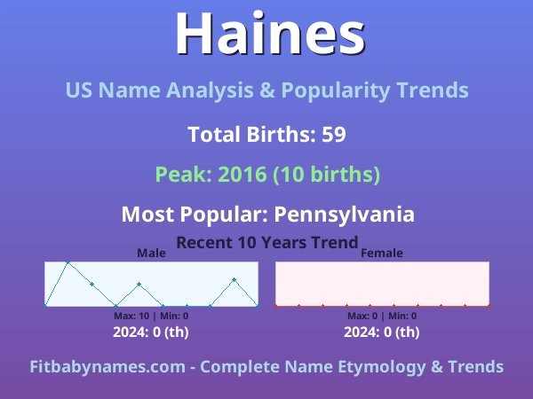 Infographic: Haines name meaning, origin, and popularity trends in the United States (US baby name analysis chart)