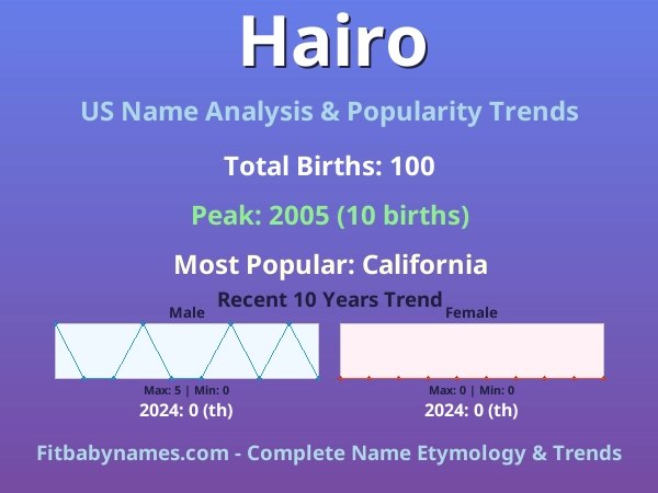 Infographic: Hairo name meaning, origin, and popularity trends in the United States (US baby name analysis chart)