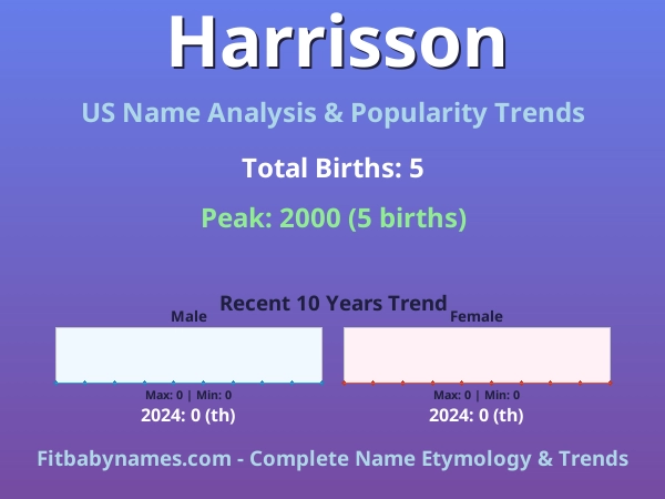 Infographic: Harrisson name meaning, origin, and popularity trends in the United States (US baby name analysis chart)