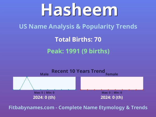 Infographic: Hasheem name meaning, origin, and popularity trends in the United States (US baby name analysis chart)