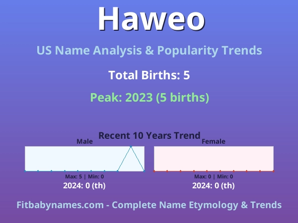 Infographic: Haweo name meaning, origin, and popularity trends in the United States (US baby name analysis chart)