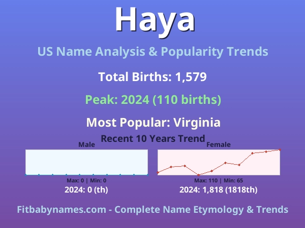 Infographic: Haya name meaning, origin, and popularity trends in the United States (US baby name analysis chart)