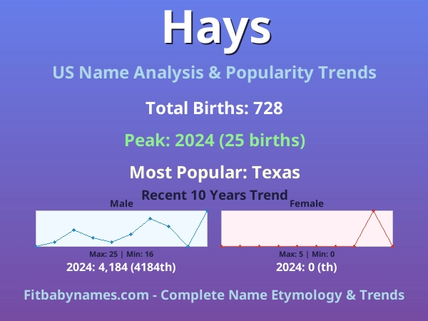Infographic: Hays name meaning, origin, and popularity trends in the United States (US baby name analysis chart)