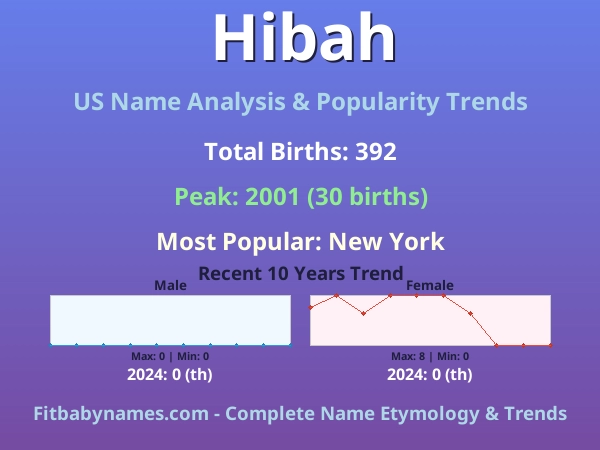 Infographic: Hibah name meaning, origin, and popularity trends in the United States (US baby name analysis chart)