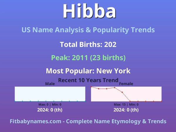 Infographic: Hibba name meaning, origin, and popularity trends in the United States (US baby name analysis chart)