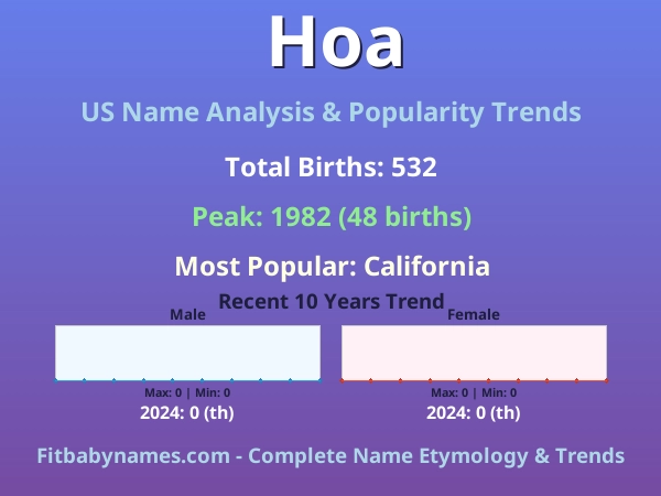 Infographic: Hoa name meaning, origin, and popularity trends in the United States (US baby name analysis chart)