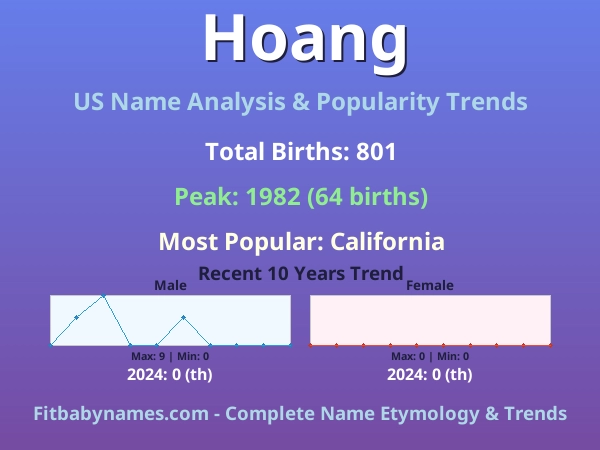 Infographic: Hoang name meaning, origin, and popularity trends in the United States (US baby name analysis chart)